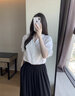 ELLE白色设计感V领衬衫女2025秋装新款宽松通勤职业装轻奢气质上衣 白色 XL 实拍图