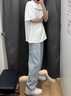 衣然呈品宽松牛仔裤男春秋款宽松直筒阔腿潮牌港风简约休闲百搭长裤子男士 蓝色【皮带款】 L 【建议110-125斤】 实拍图