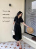 VEGA CHANG黑色连衣裙女2024年夏季新款设计感显瘦气质百褶衬衫裙子 优雅黑 L 晒单实拍图