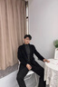 啄木鸟羊毛呢大衣男中长款冬季加厚保暖轻商务休闲男装新款时尚呢子大衣 8711黑色(款) 常规 XL 实拍图