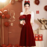 以欧（YIOU）敬酒服新娘酒红色小个子结婚礼服订婚连衣裙长袖平时可穿回门6002 酒红色 S（建议85-103斤） 晒单实拍图
