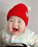 李晨曦（Lichenxi）婴儿帽子秋冬毛线帽可爱超萌保暖防风男童女宝宝搞怪针织冬天儿童 翊鹿角小熊毛线帽—红色 适合3-12个月宝宝头围42-46CM 实拍图