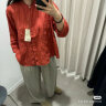无印良品（MUJI）女式 麻 水洗 立领 七分袖罩衫女士汉麻衬衫衬衣夏季款 BC2JJA4S 红色条纹 L （165/88A） 晒单实拍图