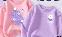 巴布豆女童长袖t恤春秋季纯棉亲肤宝宝时尚洋气荷叶边童装打底衫上衣 粉/巴布百花开+紫/巴布小白花x 140 实拍图