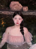 铂呐苓泳衣女保守显瘦泡温泉女士运动裙式遮肉遮肚子无钢托 露肩网纱泳衣【粉色均码】 实拍图