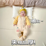 婴儿冬款连体衣夹棉冬装外套秋冬季连脚棉服新生衣服冬天棉衣薄棉 S350轻软薄棉黄色 59cm 0-3个月宝宝 实拍图