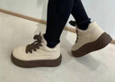 达芙妮加绒加厚棉鞋女冬季新款时尚百搭休闲鞋女运动厚底面包鞋板鞋女 米咖色加绒 38 实拍图