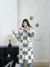 另约三层夹棉珊瑚绒睡袍女冬季2026年新款加厚长款宽松家居服睡衣套装 6345JI 蓝白格子兔 XL 实拍图