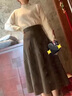 欧贝汐皮裙半身裙女2025春秋冬季新款高腰中长款复古伞裙a字裙 卡其色 M 实拍图