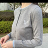 范思蓝恩撞色拼接针织开衫女秋2024新款蝴蝶结刺绣减龄上衣13122 松灰色 S 实拍图