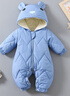 标点熊婴儿夹棉连体衣宝宝加绒加厚哈衣新生儿带帽外出服加棉衣服秋冬季 熊头帽蓝 90码 建议身高80-90 实拍图