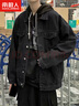 雅鹿牛仔外套男春秋季夹克男士潮流宽松休闲上衣加绒加厚工装外衣男装 黑色 5XL （建议180-190斤） 实拍图
