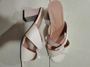 BCOK品牌断码真皮女士拖鞋夏季外穿高跟一字拖女粗跟精致配裙子凉拖女 米白色 38 实拍图