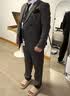 罗蒙高档定制双排扣条纹西服套装男士新郎结婚礼服商务休闲修身西装男 藏青西服+西裤 XL 码(贈+胸针+口袋巾) 实拍图