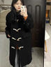 妙奕嘉牛角扣毛呢大衣女士外套呢子黑色大衣中长款小个子女装秋冬季新款 牛角扣连帽呢子大衣【黑色】 M 【建议90-105斤】 实拍图