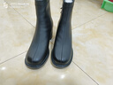 达芙妮加绒高跟短靴女圆头百搭靴子粗跟增高瘦瘦靴4623607044 黑色37 实拍图