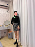 妙奕嘉春季裙子女半身裙短裙2025新款显瘦小个子百搭高腰a字包臀格子裙 【蓝灰色】格纹裙 S 【建议体重约80-95斤】 实拍图