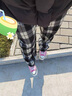 QGF加绒格子休闲裤女冬季新款韩版加厚直筒裤子宽松百搭显瘦阔腿裤潮 黑色加绒 M 建议【100-130斤】 实拍图