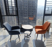 潇赫 凉台休闲桌椅阳台小桌椅网红小茶几现代简约一桌两椅组合三件套 双层黑架劳伦白+蓝色+橙色 实拍图