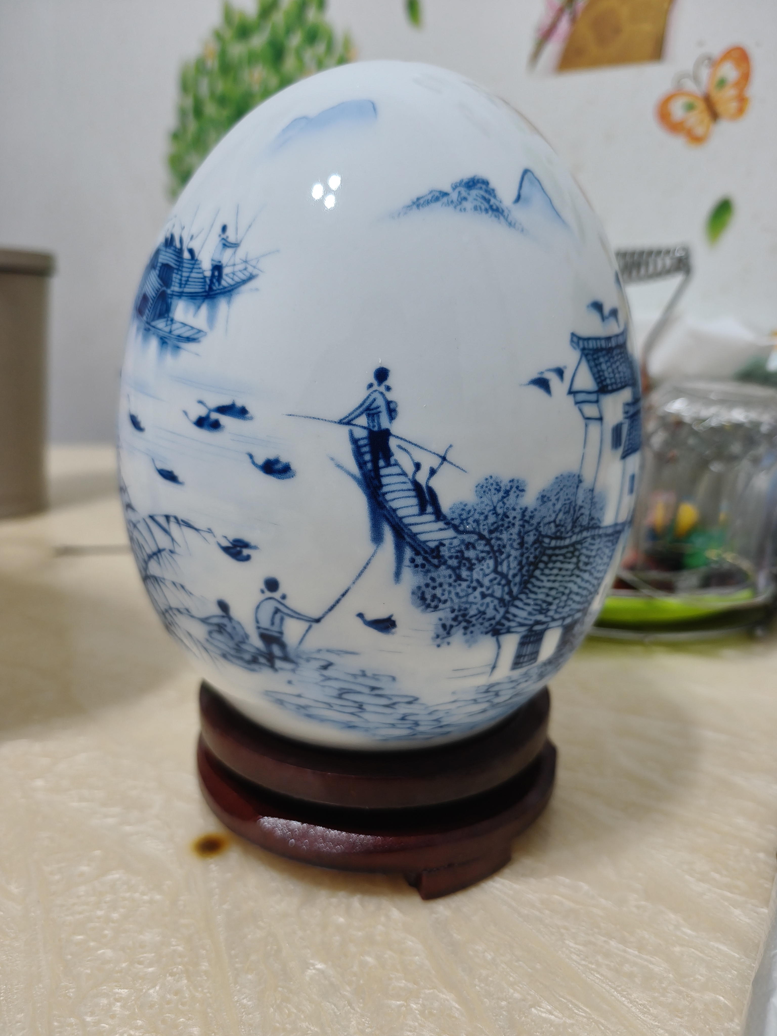 梓琦摆件景德镇陶瓷装饰玄关家居饰品客厅电视柜酒柜博古架工艺品瓷器 江南水乡+底座 实拍图