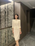 米白色主持人礼服女播音艺考正装连衣裙演讲比赛服装上镜面试西装 藏青色长袖 S 实拍图