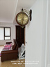 汉时（Hense）欧式双面挂钟客厅实木挂表创意经典两面时钟美式古典石英钟HDS24 棕色实木 实拍图