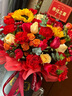 插画鲜花速递向日葵玫瑰手提花篮乔迁之喜送朋友同事亲友全国同城配送 玫瑰康乃馨向日葵混搭抱抱桶 实拍图