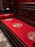 多满屋新中式红木沙发坐垫套罩实木家具沙发垫防滑垫子高端定制四季通用 富贵满堂-中国红【亚麻外套】 60cm*180cm 坐垫【5cm海绵内胆】 实拍图