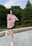 QGF美式简约重磅t恤短袖女新款运动bf体恤夏季休闲宽松五分半袖上衣 粉红色 M 实拍图