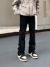 POUM裤子秋冬季男美式街头cleanfit水洗黑色微喇牛仔裤男高街宽松直筒 LSFS-NK07黑色 XL【建议110-125斤】 实拍图