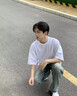 真维斯（Jeanswest）300g重磅纯棉短袖t恤夏季圆领五分袖宽松百搭打底衫男女基础款tee 白色(纯色) L (175) (体重130-150斤) 实拍图