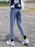 红蜻蜓牛仔裤女九分休闲哈伦裤2026年秋季新款女装直筒女士老爹裤子女 复古蓝长裤 L 实拍图