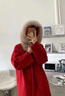 欧迪惠（Oudihui）2025年秋冬新款红色毛呢外套女加厚大毛领呢子大衣中长款外套女装 红色 S 实拍图
