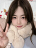 槿城真毛獭兔毛围巾女冬季保暖百搭可爱交叉皮草围脖濑兔毛绒加厚TT02 双球米白色 实拍图