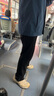 卡宾（CABBEEN）【织带拼接】绒感休闲裤男2024秋季新款宽松直筒裤刺绣运动裤 煤黑色01 XL 180/52 实拍图