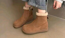 达芙妮真皮雪地靴女鞋冬季2025新款加厚加绒鞋厚底短靴保暖棉鞋女 驼色 39 实拍图