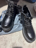 井迈【牛皮】马丁靴男中帮英伦秋冬款增高黑色高帮皮鞋机车工装短靴子 黑色中帮拉链【加绒款】 41 码（=运动鞋42） 实拍图