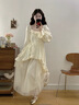 诗丹蕊法式初恋甜美气质长袖连衣裙子女春夏新款温柔风仙气公主风长裙子 杏色 均码 可备注码数 实拍图