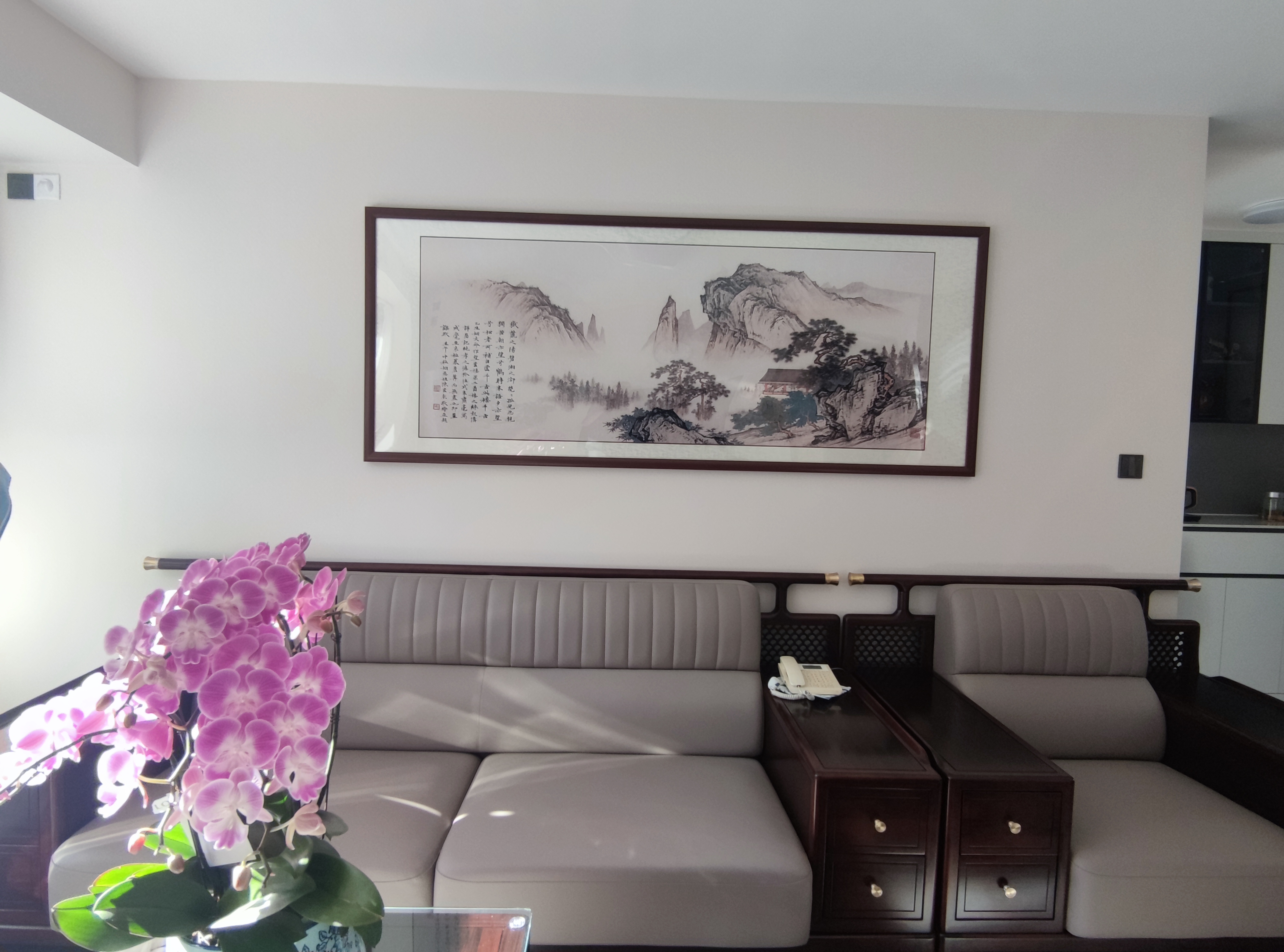 佳得雅新中式客厅装饰画沙发背景墙壁画字画山水画靠山图办公室风景挂画 望云楼A2（原版） 80*220cm宣纸锦绫+有机玻璃+胡桃色实木框（热卖款） 实拍图