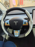 YZ适用tesla特斯拉YL/MY/M3方向盘套把超薄吸汗车内装饰改装丫配件 老款Model3/Y麂皮绒方向盘套-白色 实拍图