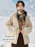 茵曼（INMAN）鸭绒九江羽绒服冬女装新款休闲立领落肩宽松外套大衣上衣 淡香杏 S 实拍图