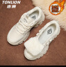唐狮（TonLion）老爹鞋女鞋秋冬季厚底休闲鞋子女士增高运动小白鞋女 米色加绒 37 实拍图