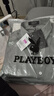 花花公子（PLAYBOY）衬衫男七分袖夏季男士短袖衬衣男冰丝休闲宽松男装外套 蓝白 2XL 实拍图