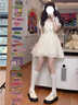 VEOX气质法式方领蝴蝶结娃娃裙2025夏新款高腰连衣裙女泡泡袖甜美风 白色 M [建议96-105斤] 实拍图