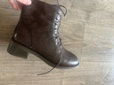 Bata马丁靴女冬季新款牛皮英伦风牛皮粗跟纹理短筒靴48017DD4 棕色 39 实拍图