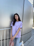 La Chapelle Sport拉夏贝尔纯棉短袖t恤女时尚百搭休闲通勤风透气印花夏季打底衫女 【100%纯棉】紫(空白) M /160（推荐100-115斤） 实拍图