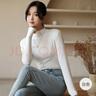 翊尚美半高领打底衫女春秋纯色长袖打底衣女士可外穿新款百搭显瘦上衣 淡雅白 【已售1万件】 均码 【80-140斤】【多买更划算】 实拍图