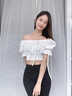 LPOX泡泡袖衬衫一字肩上衣女夏2025新款甜美短收腰小众设计感衬衫女款 白色 S _80-95斤 实拍图