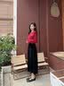 香影中长款黑色丝绒半身裙女2026秋季新款新年正式场合高腰长裙子 黑色 半身裙 S 实拍图