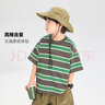 左西男童短袖T恤儿童夏季2025新款男孩条纹半袖大童上衣潮 绿色条 140 实拍图